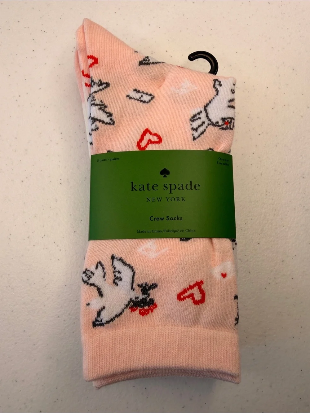 kate spade Pink Dove Pattern Crew Socks - 3 Pack